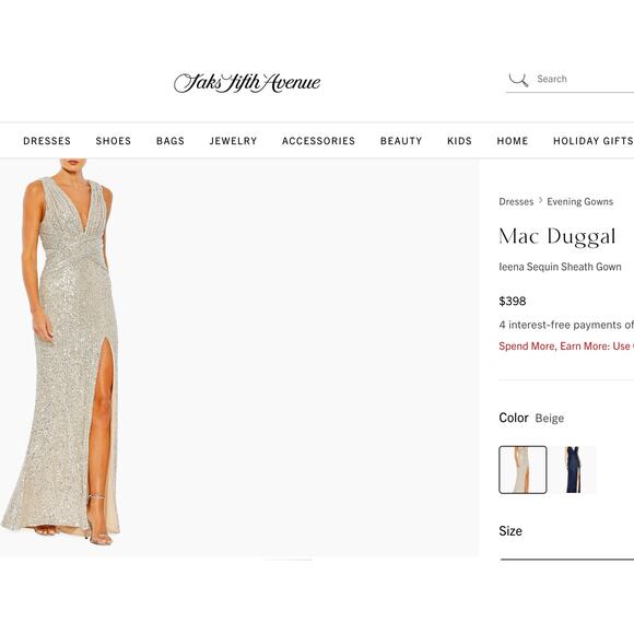 Mac Duggal Sequin Dress Floor Length Gown Champagne Nude Beige Size 2 NWT - Picture 9 of 9